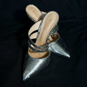 Silver Schutz Pointed Toe Heels with Ankle Straps - Shine Bright!